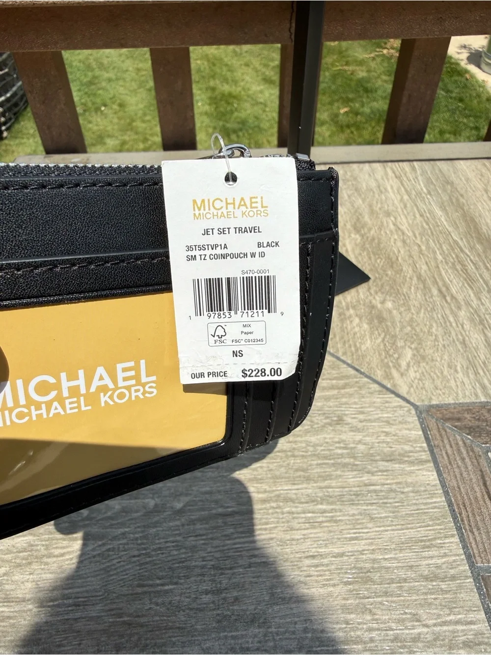 Michael Kors Black Patent Leather Zip Card Case Wallet